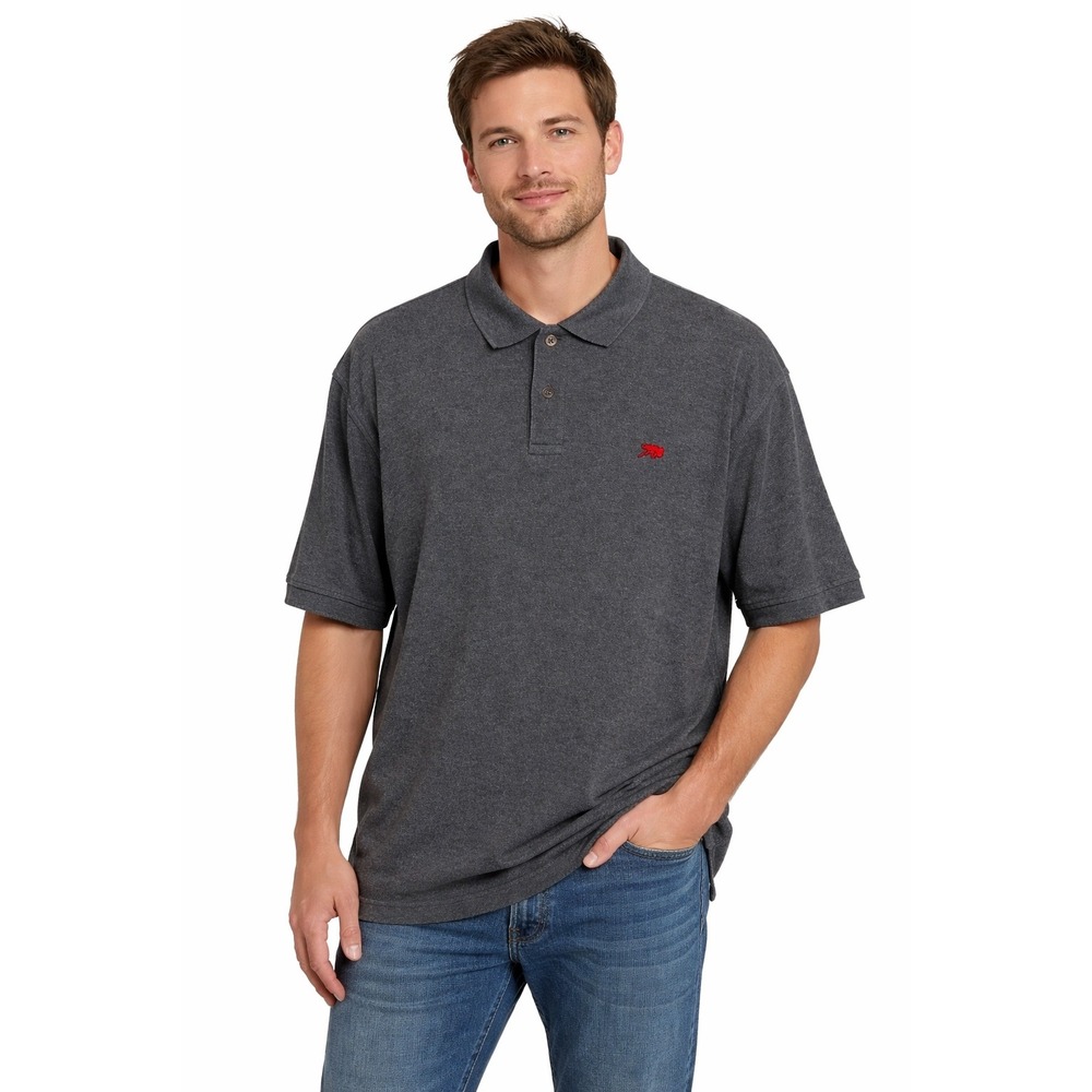 Perlis Mens Charcoal Grey Peruvian Cotton Crawfish Logo Polo Shirt Size‎ Large